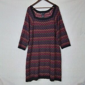 Lane Bryant 22/24W Sweater Dress Black Pink Gold Stripe Knit 3/4 Sleeve Pullover